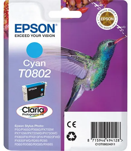 Epson T0802 C13T08024011 žydras rašalo kasetė, 350 puslapių