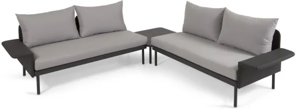 Zaltana, Lauko sofa komplektas, juodas, aliuminis