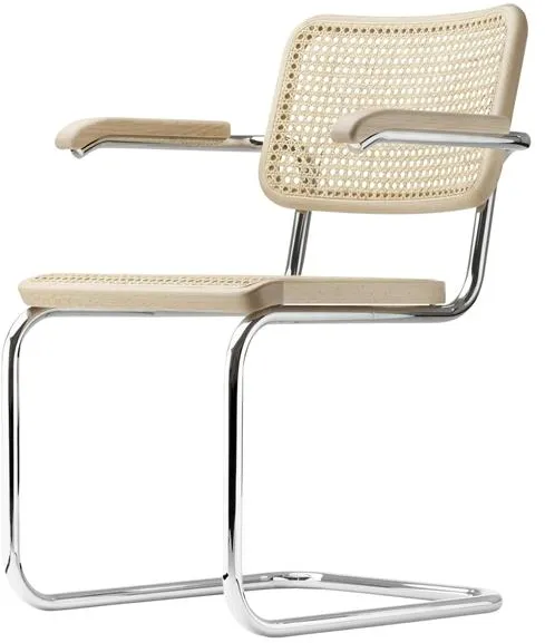 Thonet S 64 V Cantilever valgomojo kėdė su porankiais chromas / buko medis
